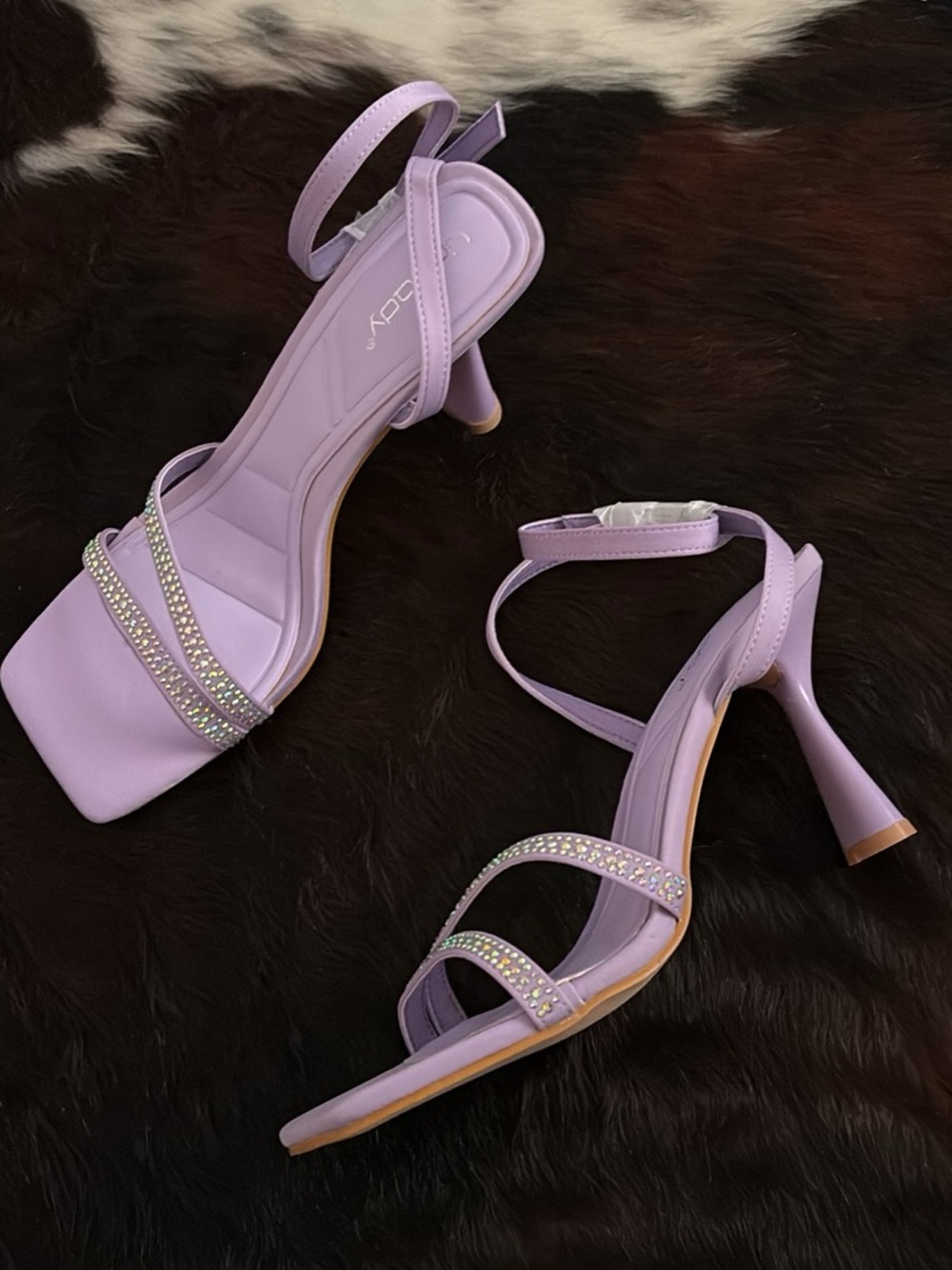 Lilac Rhinestone Strappy Heels with Ankle Strap — Women
